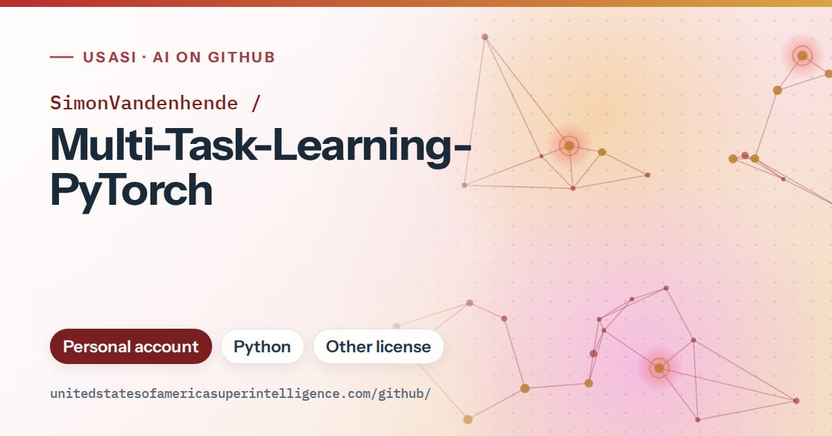 Generated red constellation network artwork for SimonVandenhende/Multi-Task-Learning-PyTorch, labeled USASI · AI on GitHub, with Personal account · Python · Other license.