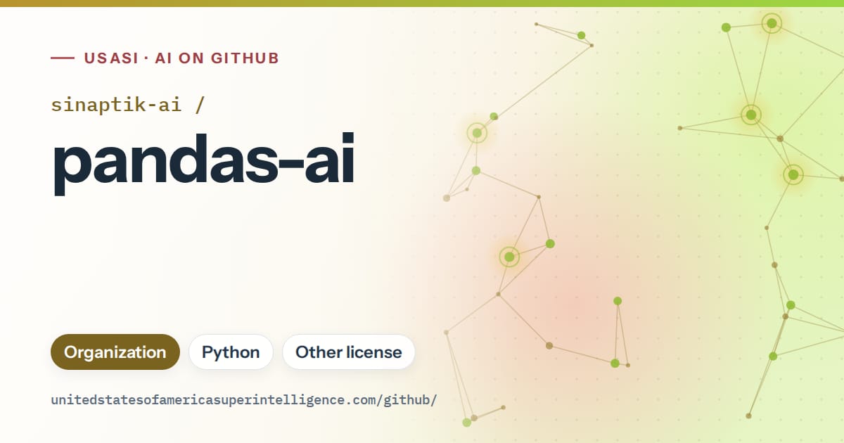 Generated orange constellation network artwork for sinaptik-ai/pandas-ai, labeled USASI · AI on GitHub, with Organization · Python · Other license.