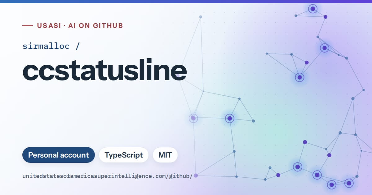 Generated sky blue constellation network artwork for sirmalloc/ccstatusline, labeled USASI · AI on GitHub, with Personal account · TypeScript · MIT.