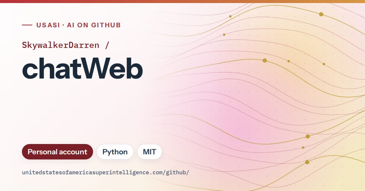 Generated red flowing-wave artwork for SkywalkerDarren/chatWeb, labeled USASI · AI on GitHub, with Personal account · Python · MIT.