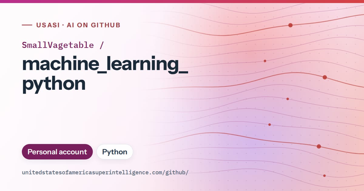Generated purple flowing-wave artwork for SmallVagetable/machine_learning_python, labeled USASI · AI on GitHub, with Personal account · Python.