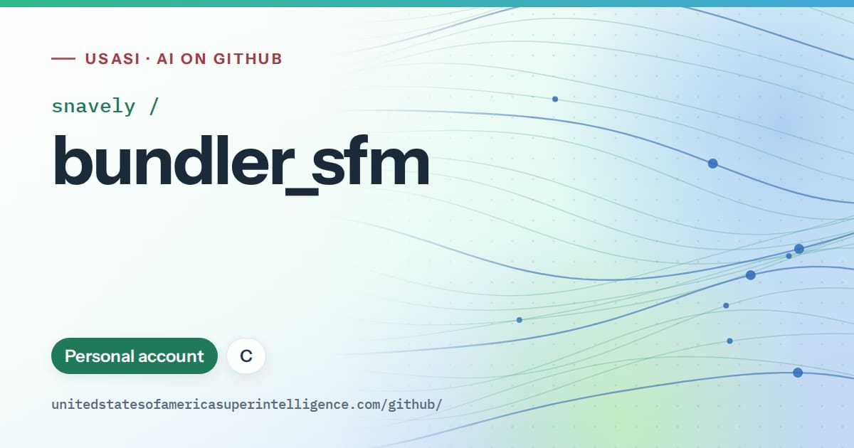 Generated teal flowing-wave artwork for snavely/bundler_sfm, labeled USASI · AI on GitHub, with Personal account · C.