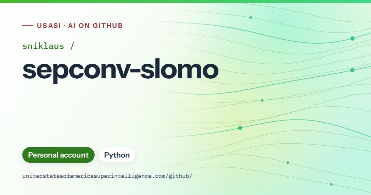 Generated green flowing-wave artwork for sniklaus/sepconv-slomo, labeled USASI · AI on GitHub, with Personal account · Python.