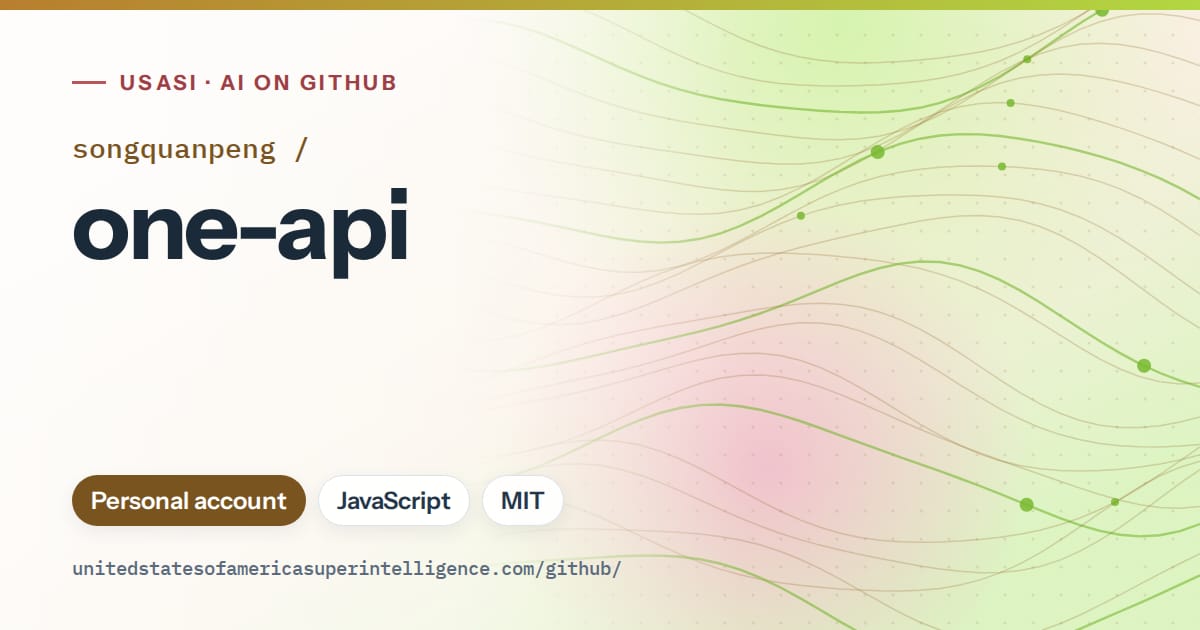 Generated orange flowing-wave artwork for songquanpeng/one-api, labeled USASI · AI on GitHub, with Personal account · JavaScript · MIT.