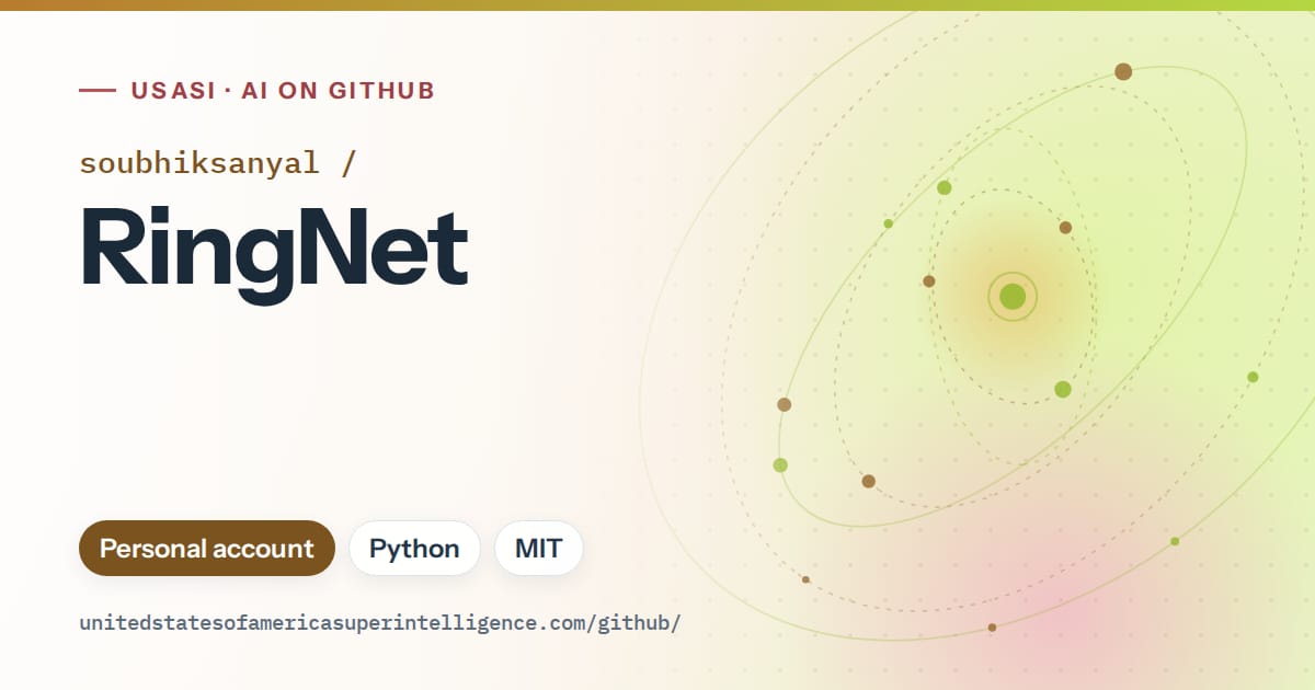 Generated orange orbit artwork for soubhiksanyal/RingNet, labeled USASI · AI on GitHub, with Personal account · Python · MIT.