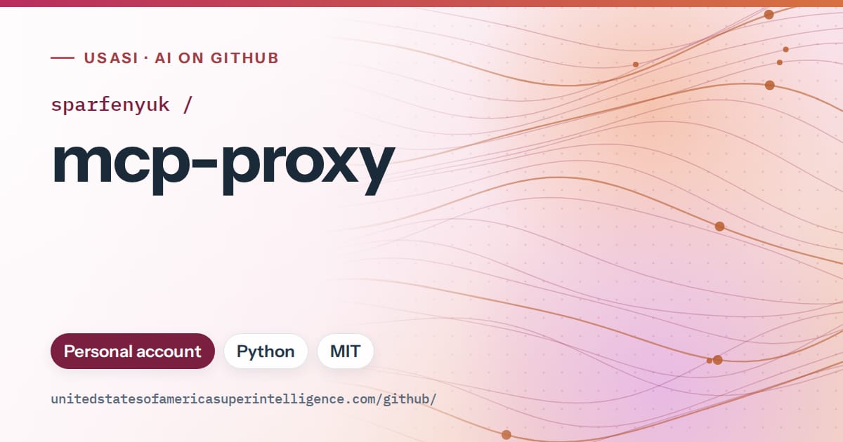Generated pink flowing-wave artwork for sparfenyuk/mcp-proxy, labeled USASI · AI on GitHub, with Personal account · Python · MIT.