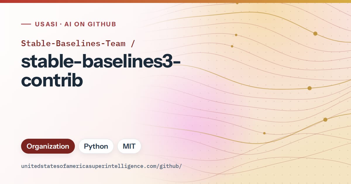 Generated red flowing-wave artwork for Stable-Baselines-Team/stable-baselines3-contrib, labeled USASI · AI on GitHub, with Organization · Python · MIT.