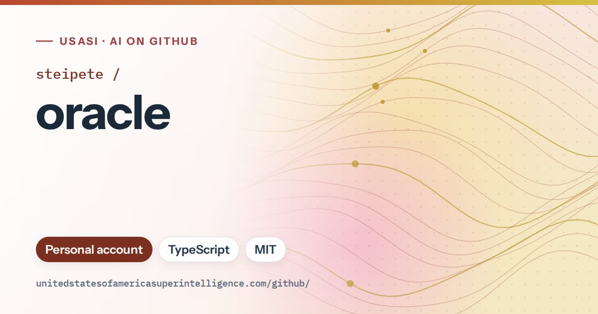 Generated red flowing-wave artwork for steipete/oracle, labeled USASI · AI on GitHub, with Personal account · TypeScript · MIT.