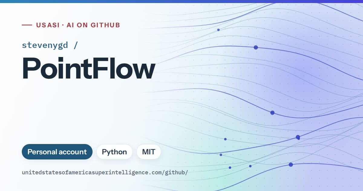 Generated sky blue flowing-wave artwork for stevenygd/PointFlow, labeled USASI · AI on GitHub, with Personal account · Python · MIT.