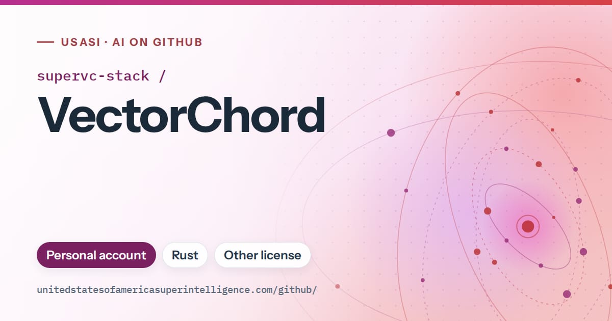 Generated purple orbit artwork for supervc-stack/VectorChord, labeled USASI · AI on GitHub, with Personal account · Rust · Other license.