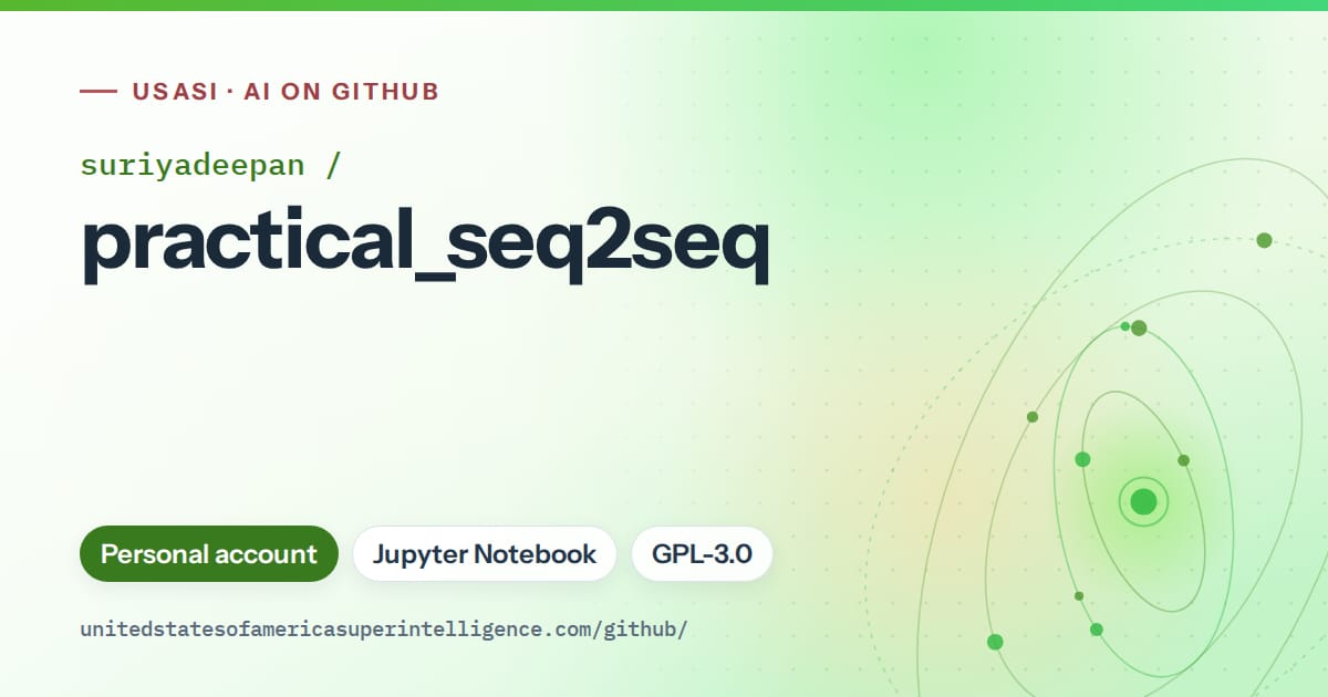Generated green orbit artwork for suriyadeepan/practical_seq2seq, labeled USASI · AI on GitHub, with Personal account · Jupyter Notebook · GPL-3.0.