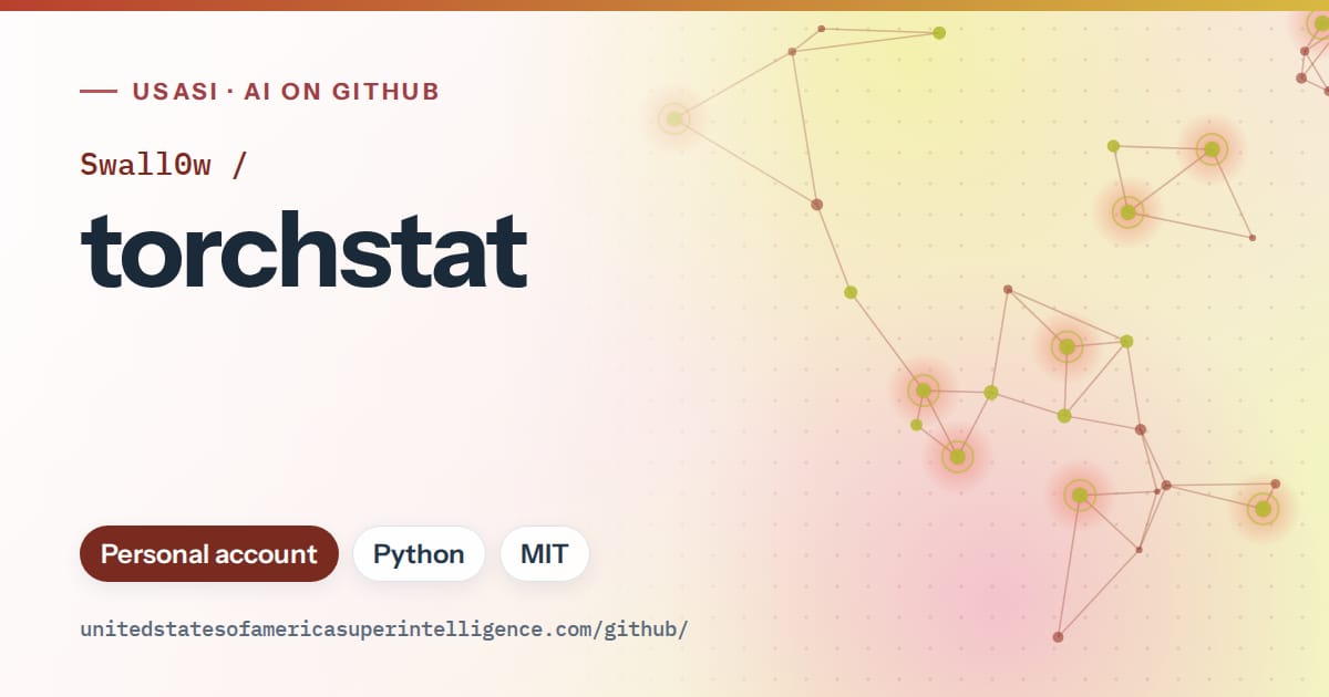 Generated red constellation network artwork for Swall0w/torchstat, labeled USASI · AI on GitHub, with Personal account · Python · MIT.