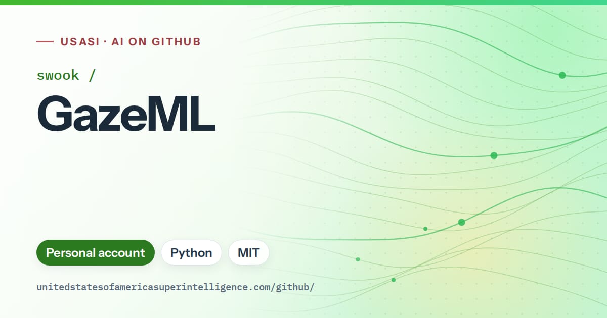 Generated green flowing-wave artwork for swook/GazeML, labeled USASI · AI on GitHub, with Personal account · Python · MIT.