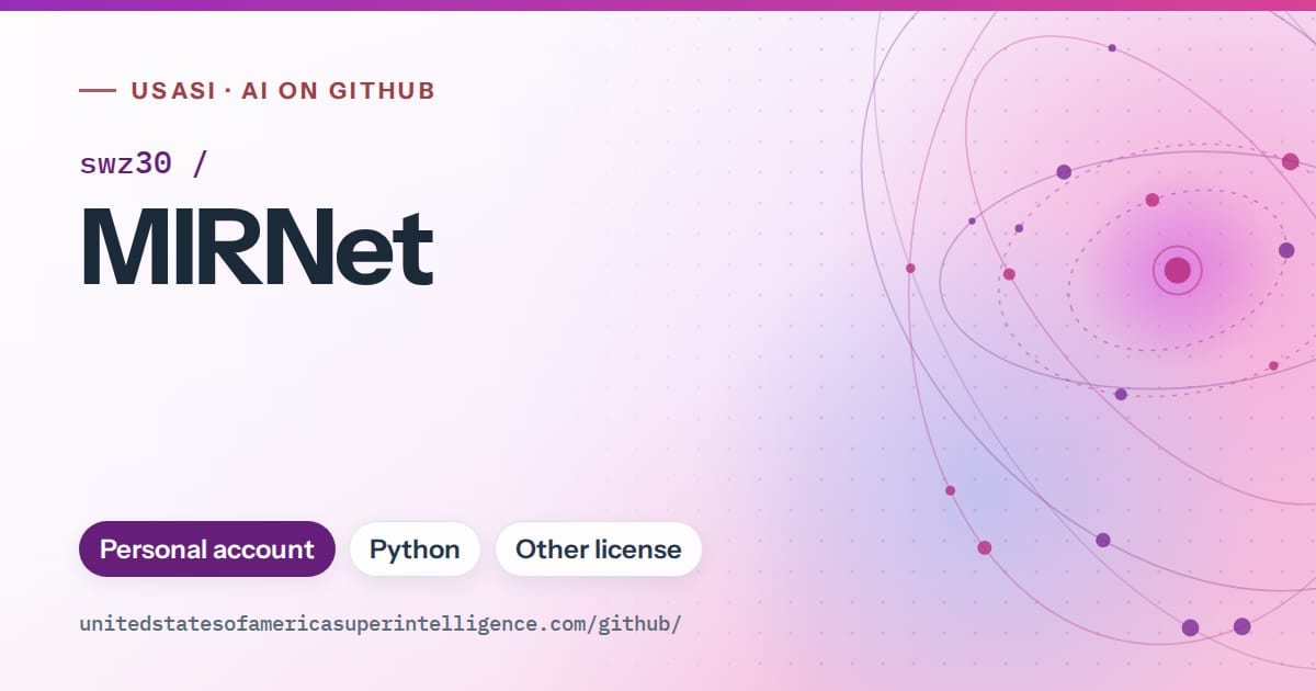 Generated purple orbit artwork for swz30/MIRNet, labeled USASI · AI on GitHub, with Personal account · Python · Other license.