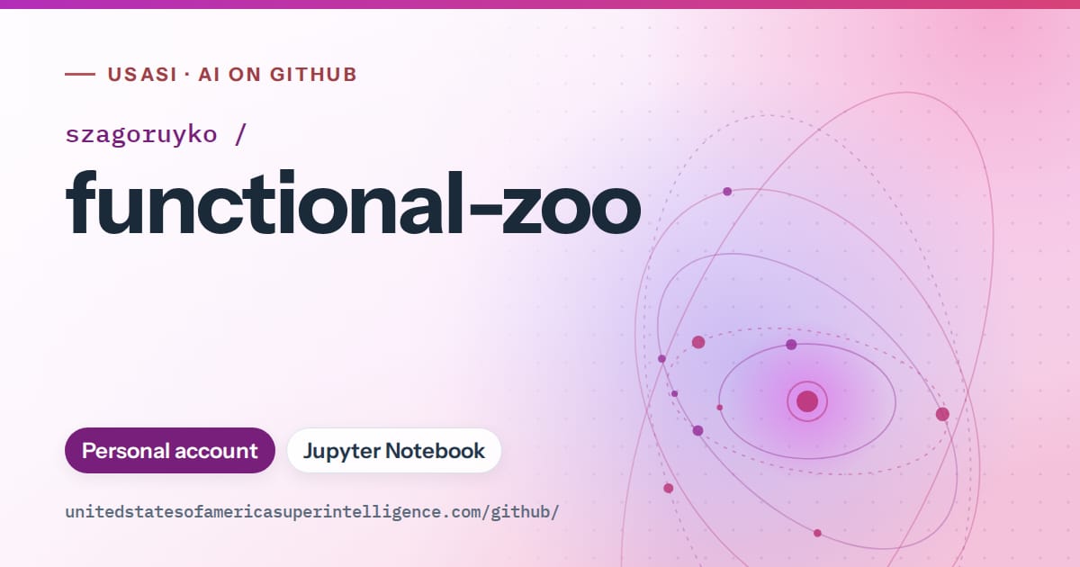 Generated purple orbit artwork for szagoruyko/functional-zoo, labeled USASI · AI on GitHub, with Personal account · Jupyter Notebook.