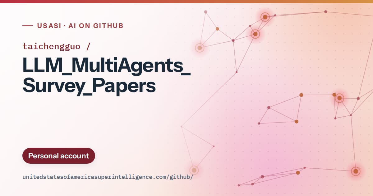 Generated red constellation network artwork for taichengguo/LLM_MultiAgents_Survey_Papers, labeled USASI · AI on GitHub, with Personal account.