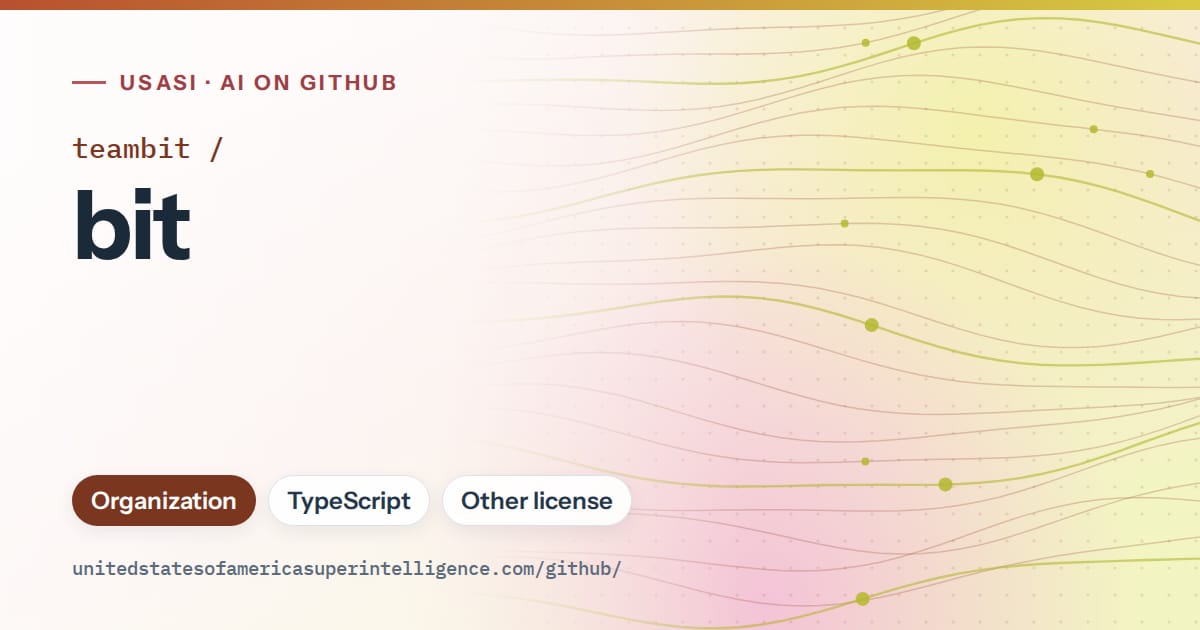 Generated orange flowing-wave artwork for teambit/bit, labeled USASI · AI on GitHub, with Organization · TypeScript · Other license.