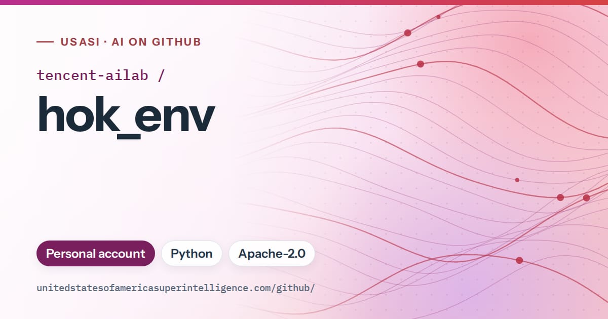 Generated purple flowing-wave artwork for tencent-ailab/hok_env, labeled USASI · AI on GitHub, with Personal account · Python · Apache-2.0.