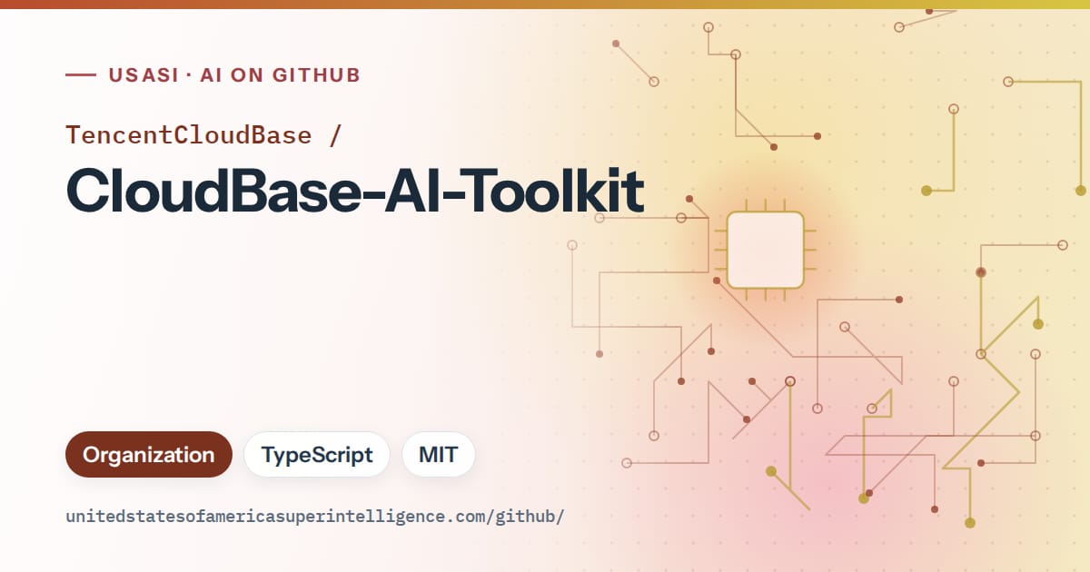 Generated red circuit-trace artwork for TencentCloudBase/CloudBase-AI-Toolkit, labeled USASI · AI on GitHub, with Organization · TypeScript · MIT.