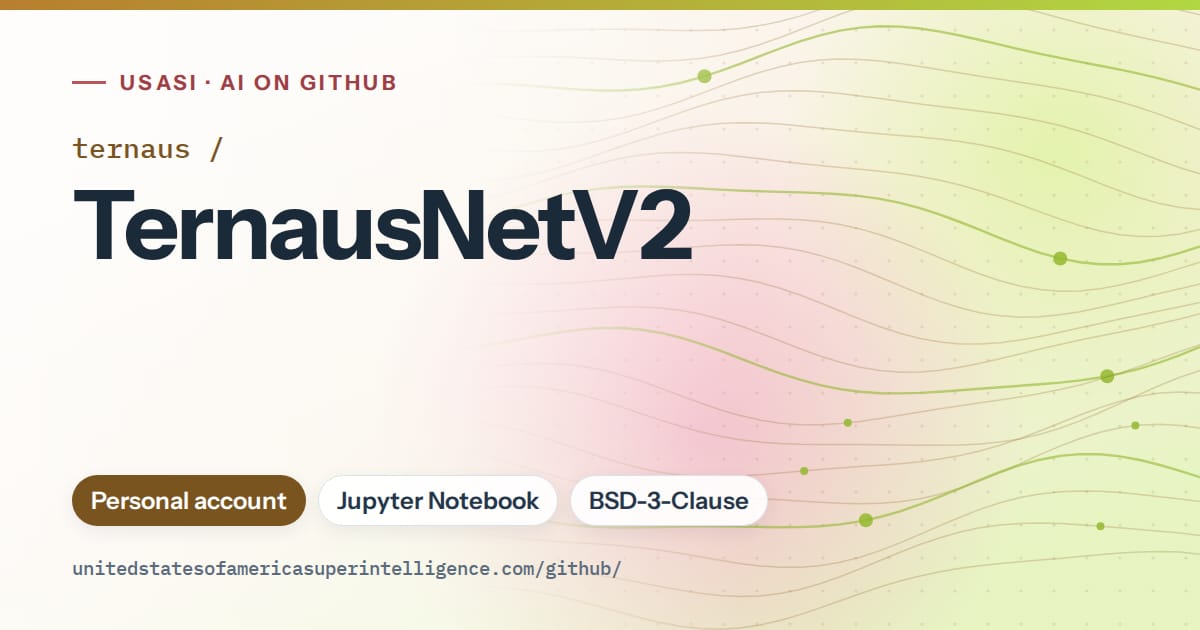 Generated orange flowing-wave artwork for ternaus/TernausNetV2, labeled USASI · AI on GitHub, with Personal account · Jupyter Notebook · BSD-3-Clause.