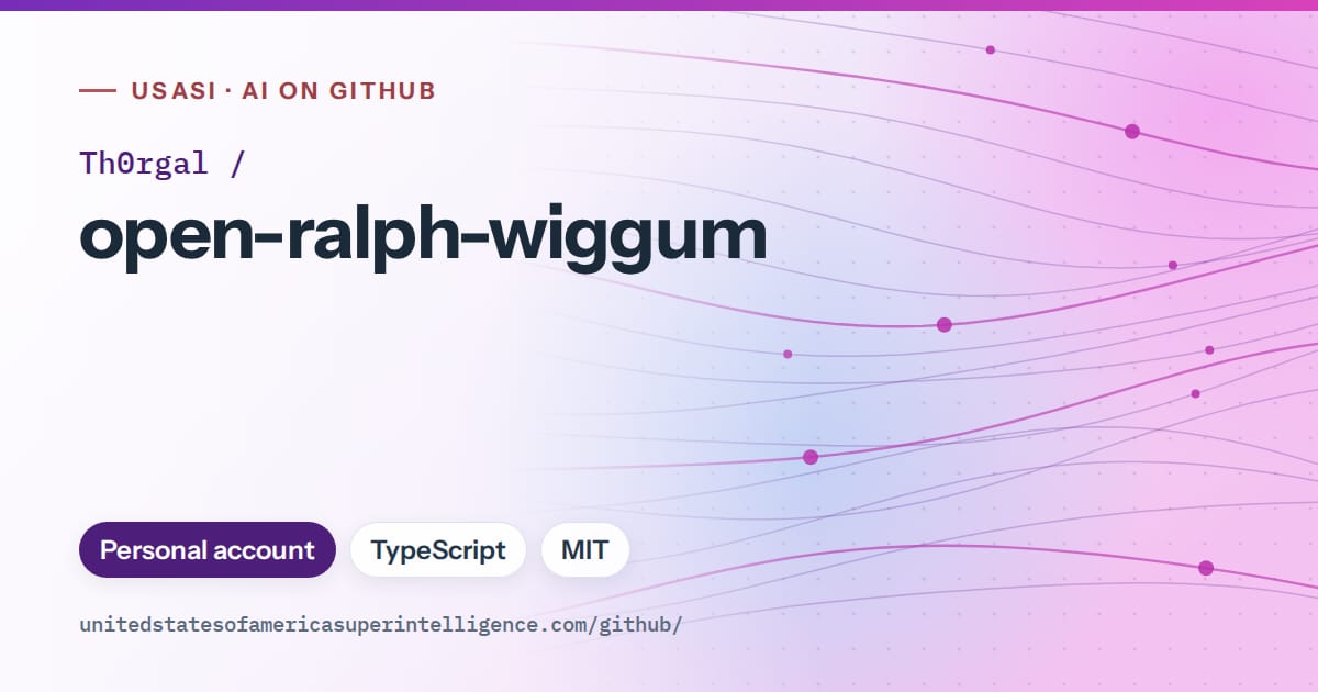 Generated violet flowing-wave artwork for Th0rgal/open-ralph-wiggum, labeled USASI · AI on GitHub, with Personal account · TypeScript · MIT.