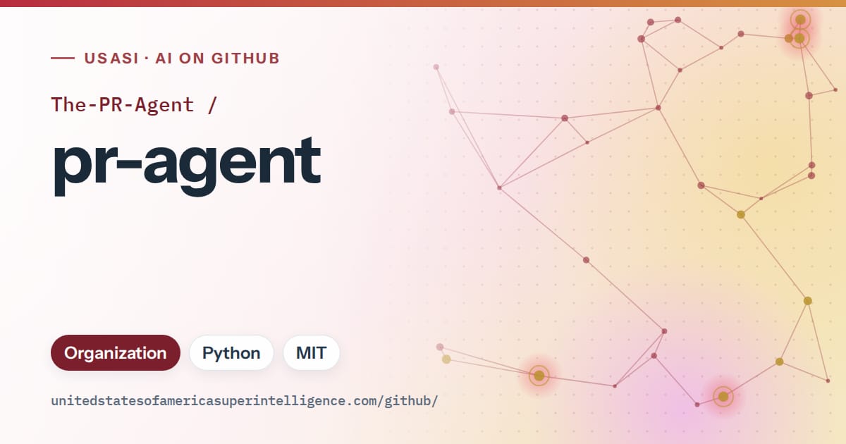 Generated red constellation network artwork for The-PR-Agent/pr-agent, labeled USASI · AI on GitHub, with Organization · Python · MIT.