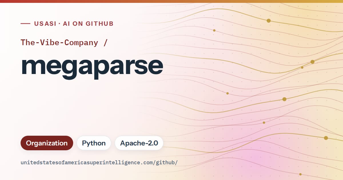 Generated red flowing-wave artwork for The-Vibe-Company/megaparse, labeled USASI · AI on GitHub, with Organization · Python · Apache-2.0.