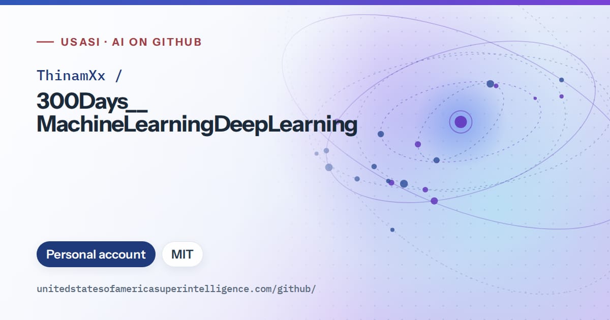 Generated blue orbit artwork for ThinamXx/300Days__MachineLearningDeepLearning, labeled USASI · AI on GitHub, with Personal account · MIT.
