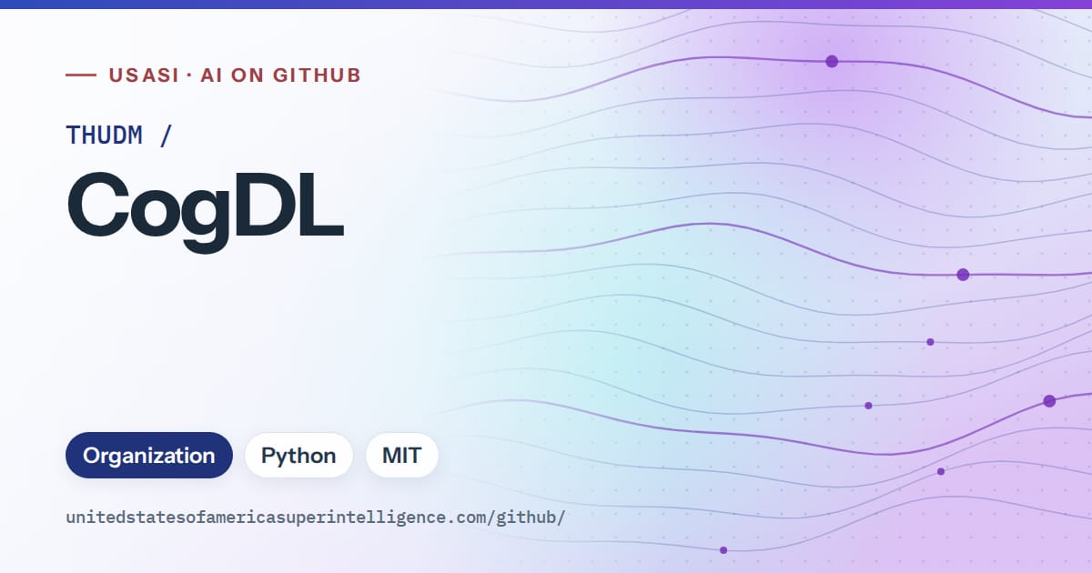 Generated blue flowing-wave artwork for THUDM/CogDL, labeled USASI · AI on GitHub, with Organization · Python · MIT.