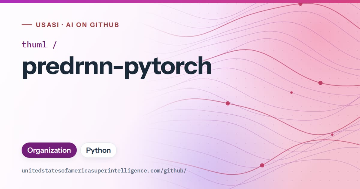 Generated purple flowing-wave artwork for thuml/predrnn-pytorch, labeled USASI · AI on GitHub, with Organization · Python.