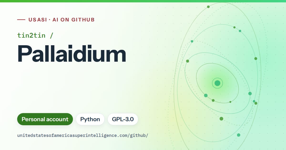 Generated green orbit artwork for tin2tin/Pallaidium, labeled USASI · AI on GitHub, with Personal account · Python · GPL-3.0.
