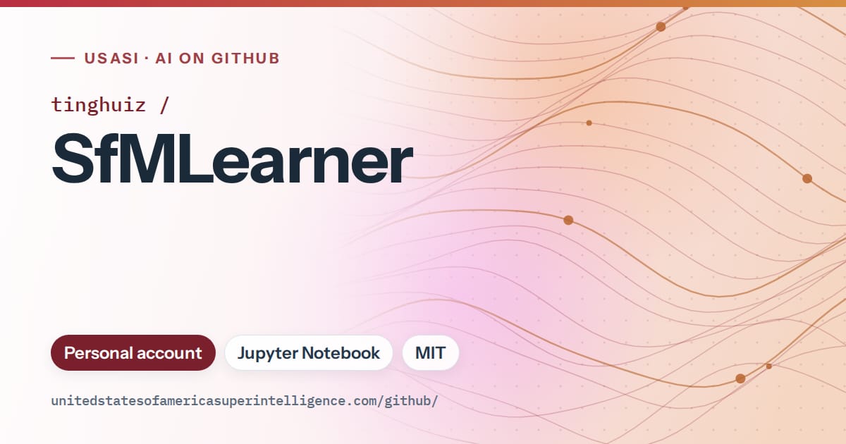 Generated red flowing-wave artwork for tinghuiz/SfMLearner, labeled USASI · AI on GitHub, with Personal account · Jupyter Notebook · MIT.