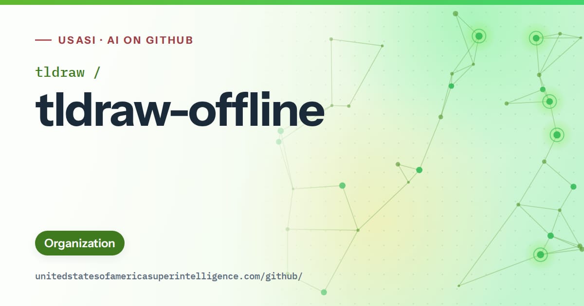 Generated green constellation network artwork for tldraw/tldraw-offline, labeled USASI · AI on GitHub, with Organization.