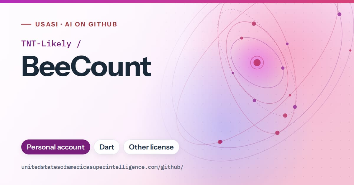 Generated purple orbit artwork for TNT-Likely/BeeCount, labeled USASI · AI on GitHub, with Personal account · Dart · Other license.