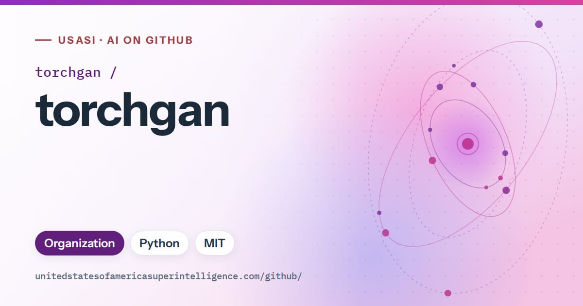 Generated violet orbit artwork for torchgan/torchgan, labeled USASI · AI on GitHub, with Organization · Python · MIT.
