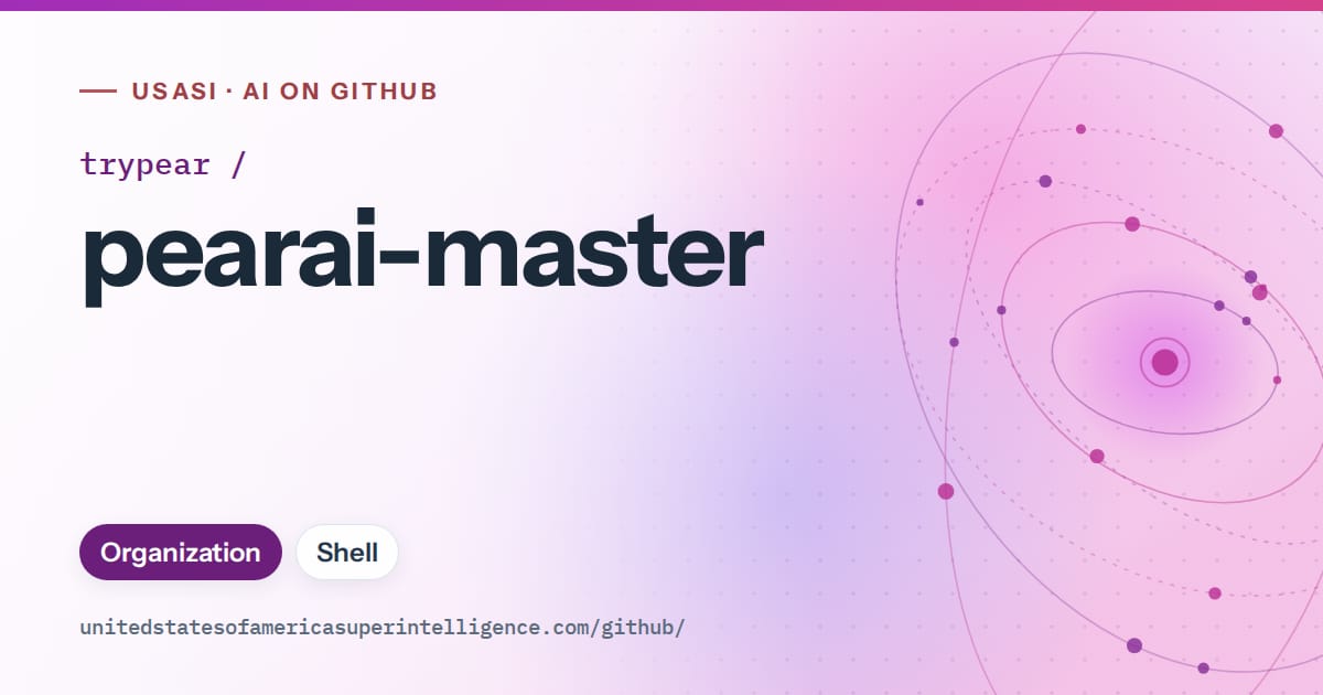 Generated purple orbit artwork for trypear/pearai-master, labeled USASI · AI on GitHub, with Organization · Shell.