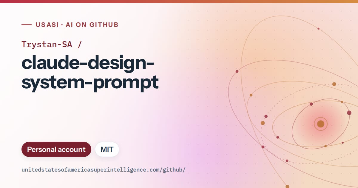 Generated red orbit artwork for Trystan-SA/claude-design-system-prompt, labeled USASI · AI on GitHub, with Personal account · MIT.