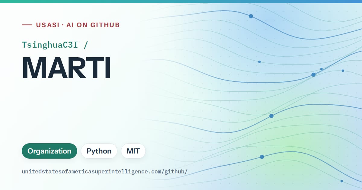 Generated teal flowing-wave artwork for TsinghuaC3I/MARTI, labeled USASI · AI on GitHub, with Organization · Python · MIT.