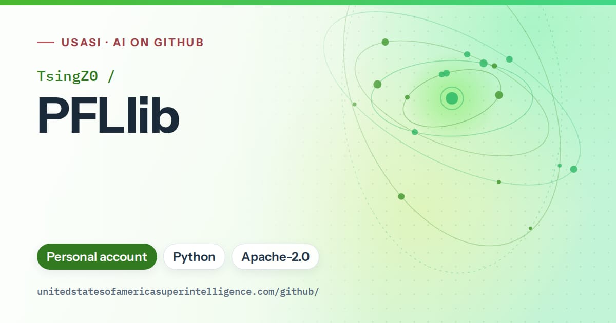 Generated green orbit artwork for TsingZ0/PFLlib, labeled USASI · AI on GitHub, with Personal account · Python · Apache-2.0.