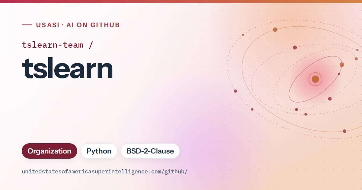 Generated red orbit artwork for tslearn-team/tslearn, labeled USASI · AI on GitHub, with Organization · Python · BSD-2-Clause.