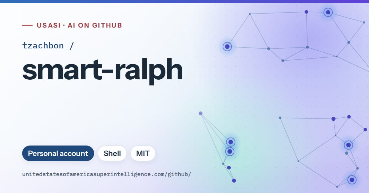 Generated sky blue constellation network artwork for tzachbon/smart-ralph, labeled USASI · AI on GitHub, with Personal account · Shell · MIT.