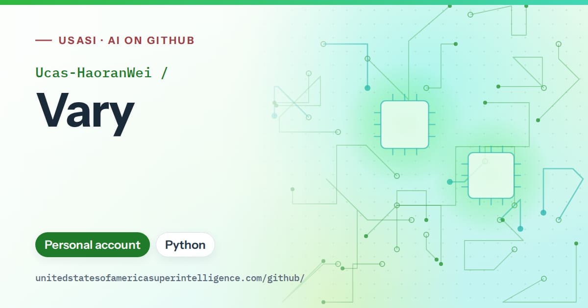 Generated green circuit-trace artwork for Ucas-HaoranWei/Vary, labeled USASI · AI on GitHub, with Personal account · Python.