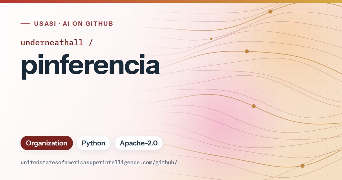 Generated red flowing-wave artwork for underneathall/pinferencia, labeled USASI · AI on GitHub, with Organization · Python · Apache-2.0.