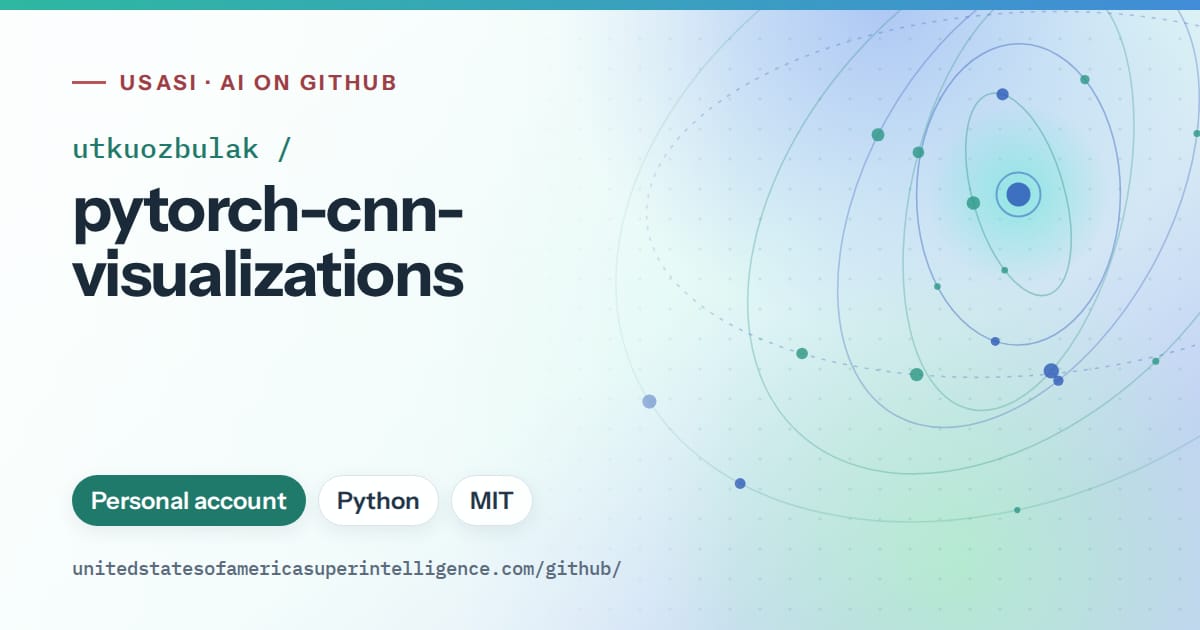 Generated teal orbit artwork for utkuozbulak/pytorch-cnn-visualizations, labeled USASI · AI on GitHub, with Personal account · Python · MIT.