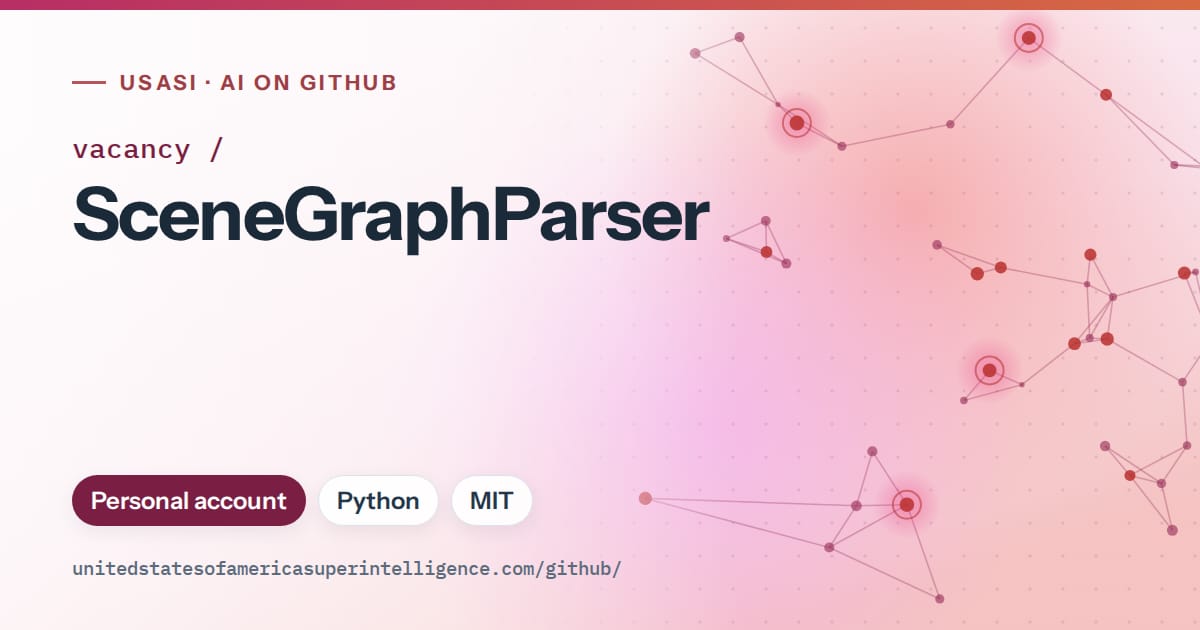 Generated pink constellation network artwork for vacancy/SceneGraphParser, labeled USASI · AI on GitHub, with Personal account · Python · MIT.