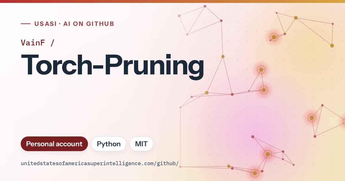 Generated red constellation network artwork for VainF/Torch-Pruning, labeled USASI · AI on GitHub, with Personal account · Python · MIT.