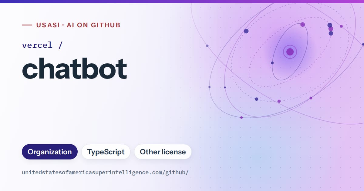 Generated blue orbit artwork for vercel/chatbot, labeled USASI · AI on GitHub, with Organization · TypeScript · Other license.