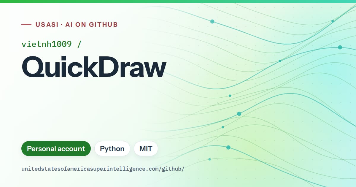 Generated green flowing-wave artwork for vietnh1009/QuickDraw, labeled USASI · AI on GitHub, with Personal account · Python · MIT.