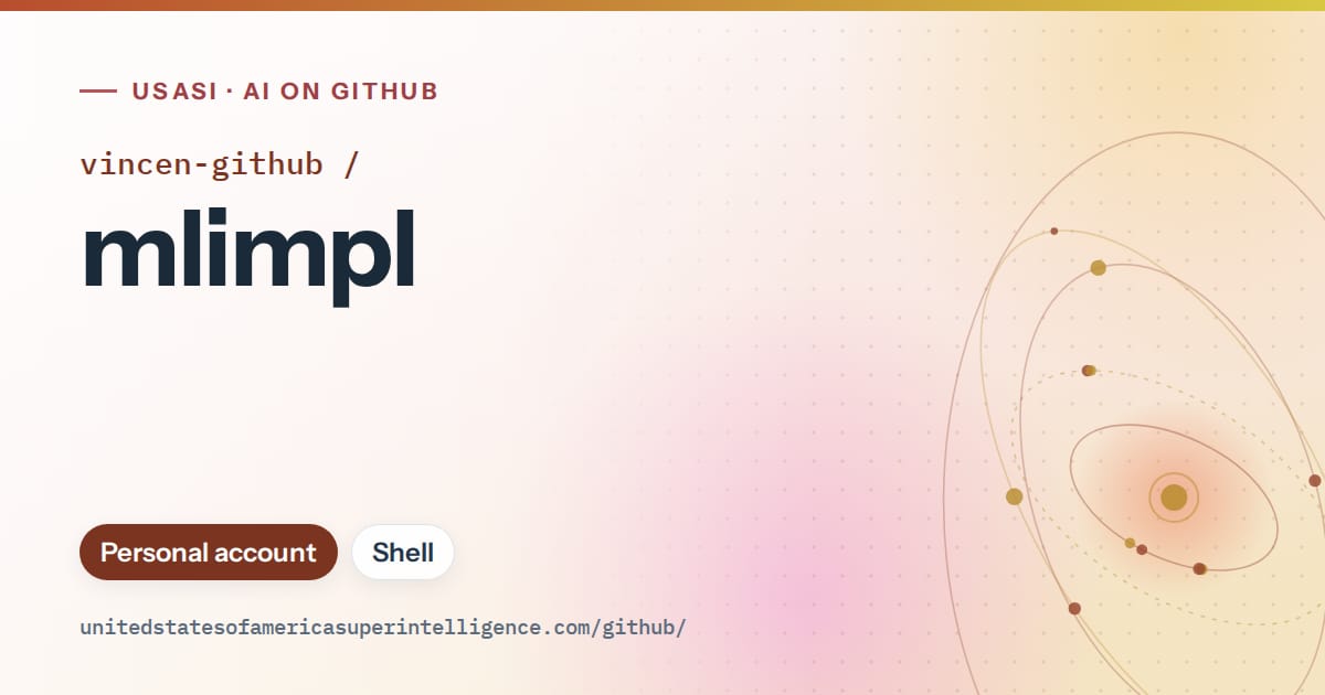 Generated red orbit artwork for vincen-github/mlimpl, labeled USASI · AI on GitHub, with Personal account · Shell.