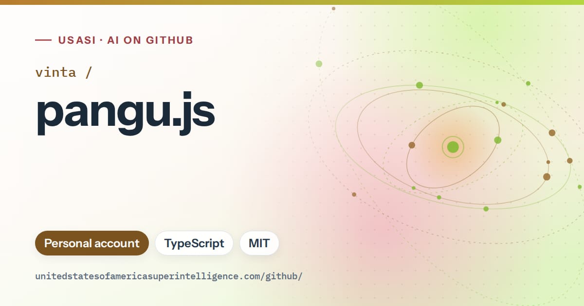 Generated orange orbit artwork for vinta/pangu.js, labeled USASI · AI on GitHub, with Personal account · TypeScript · MIT.